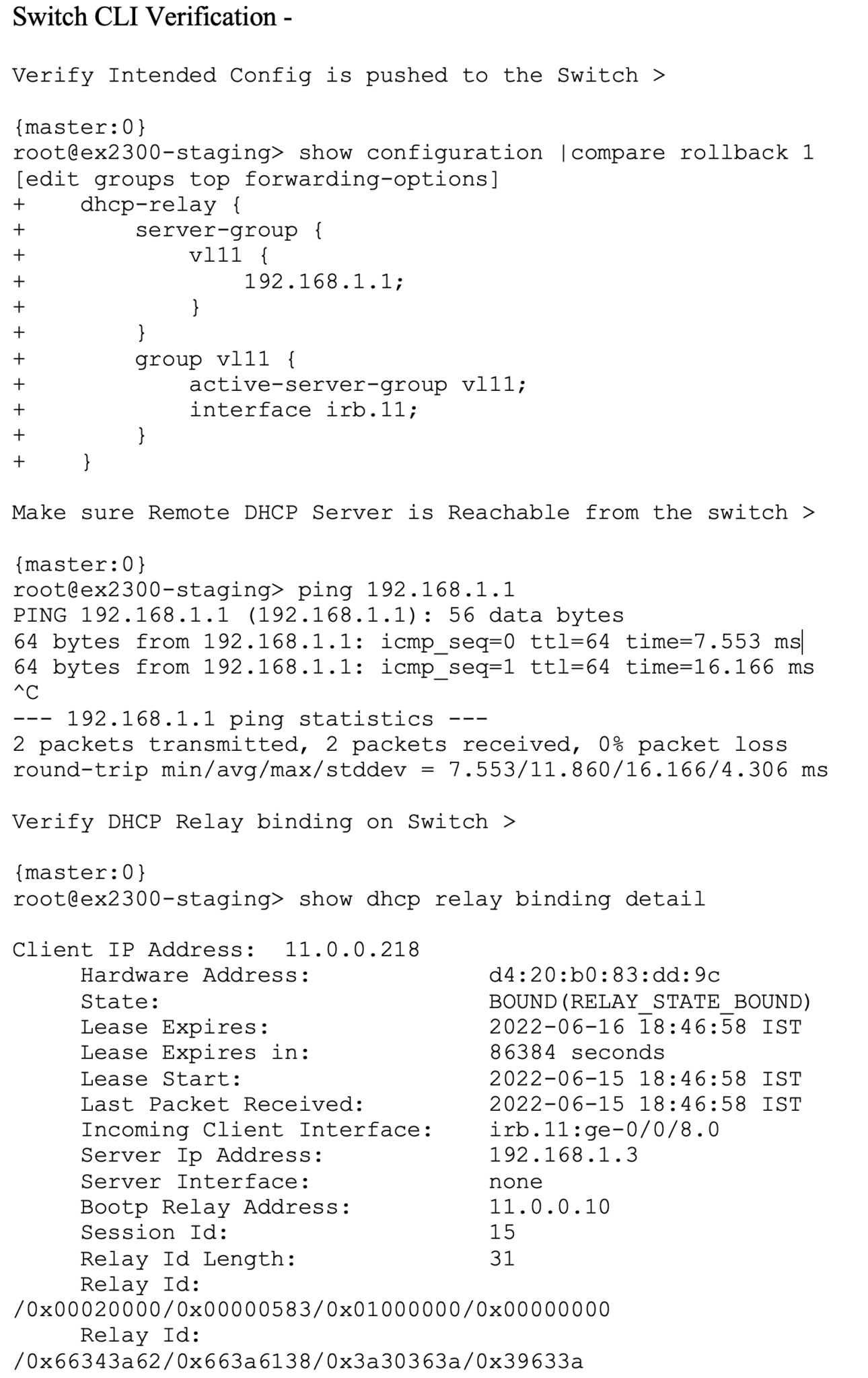 DHCP Server/Relay Configuration for Managed Switch. Mist