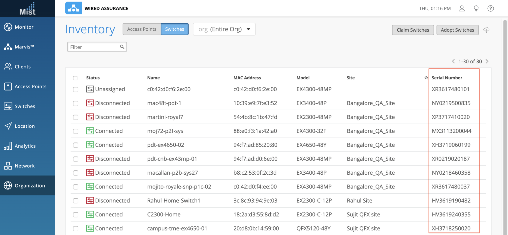 Switch Serial Number Mist